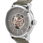WILLIAM HUNT Automatic Movement 5 ATM Water Resistant Watch With Skeleton Display, Exhibition Back & Grey Leather Strap Presented in a Gift Box_8319738_3