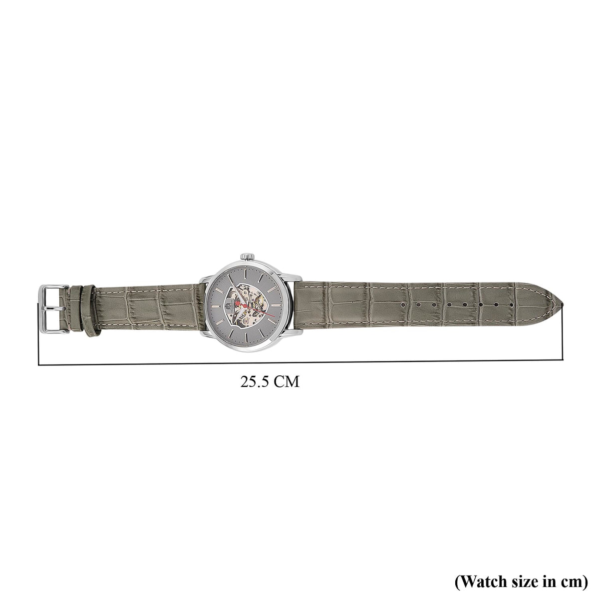 WILLIAM HUNT Automatic Movement 5 ATM Water Resistant Watch With Skeleton Display, Exhibition Back &amp; Grey Leather Strap Presented in a Gift Box V32614081 8