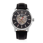 WILLIAM HUNT Automatic Movement 5 ATM Water Resistant Watch With Skeleton Display, Exhibition Back & Black Leather Strap Presented in a Gift Box_8319741