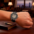 WILLIAM HUNT Automatic Movement 5 ATM Water Resistant Watch With Skeleton Display, Exhibition Back & Black Leather Strap Presented in a Gift Box_8319741_2
