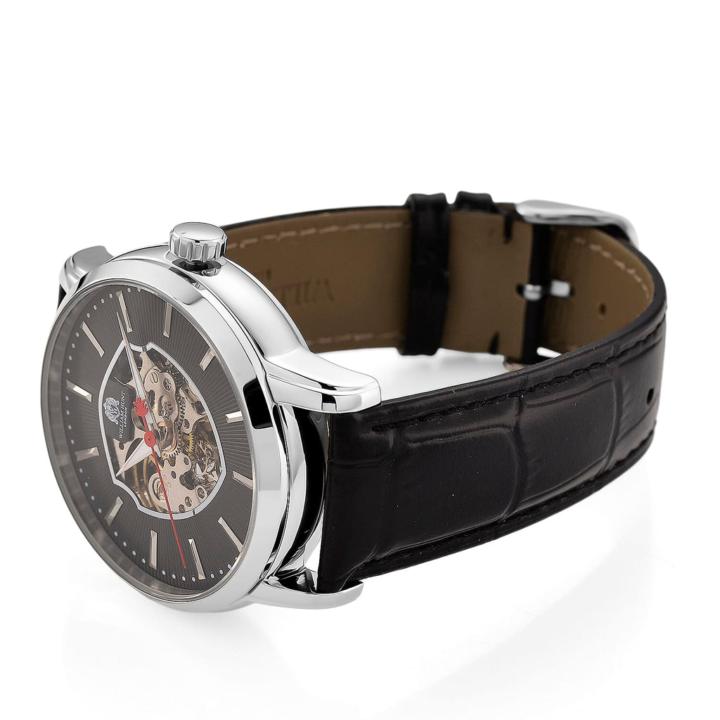 WILLIAM HUNT Automatic Movement 5 ATM Water Resistant Watch With Skeleton Display, Exhibition Back & Black Leather Strap Presented in a Gift Box_8319741_5