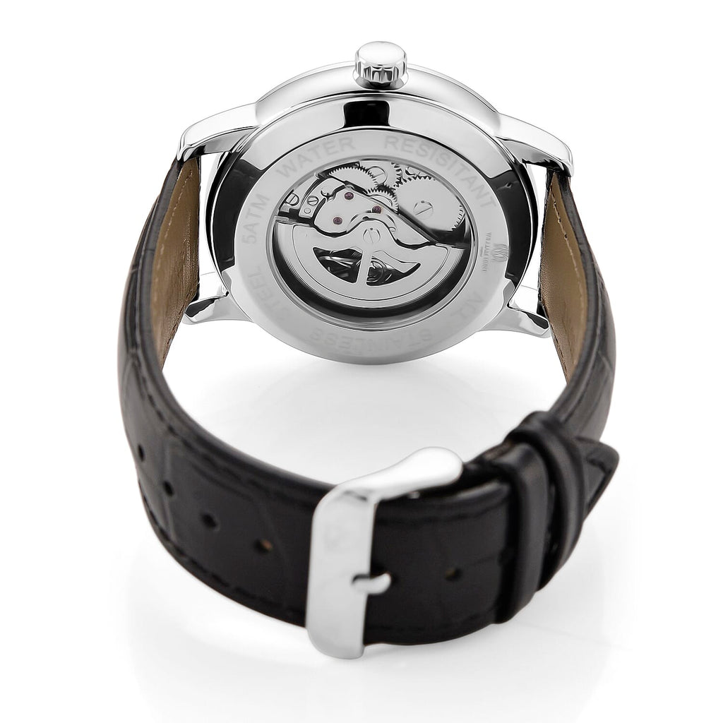 WILLIAM HUNT Automatic Movement 5 ATM Water Resistant Watch With Skeleton Display, Exhibition Back & Black Leather Strap Presented in a Gift Box_8319741_6