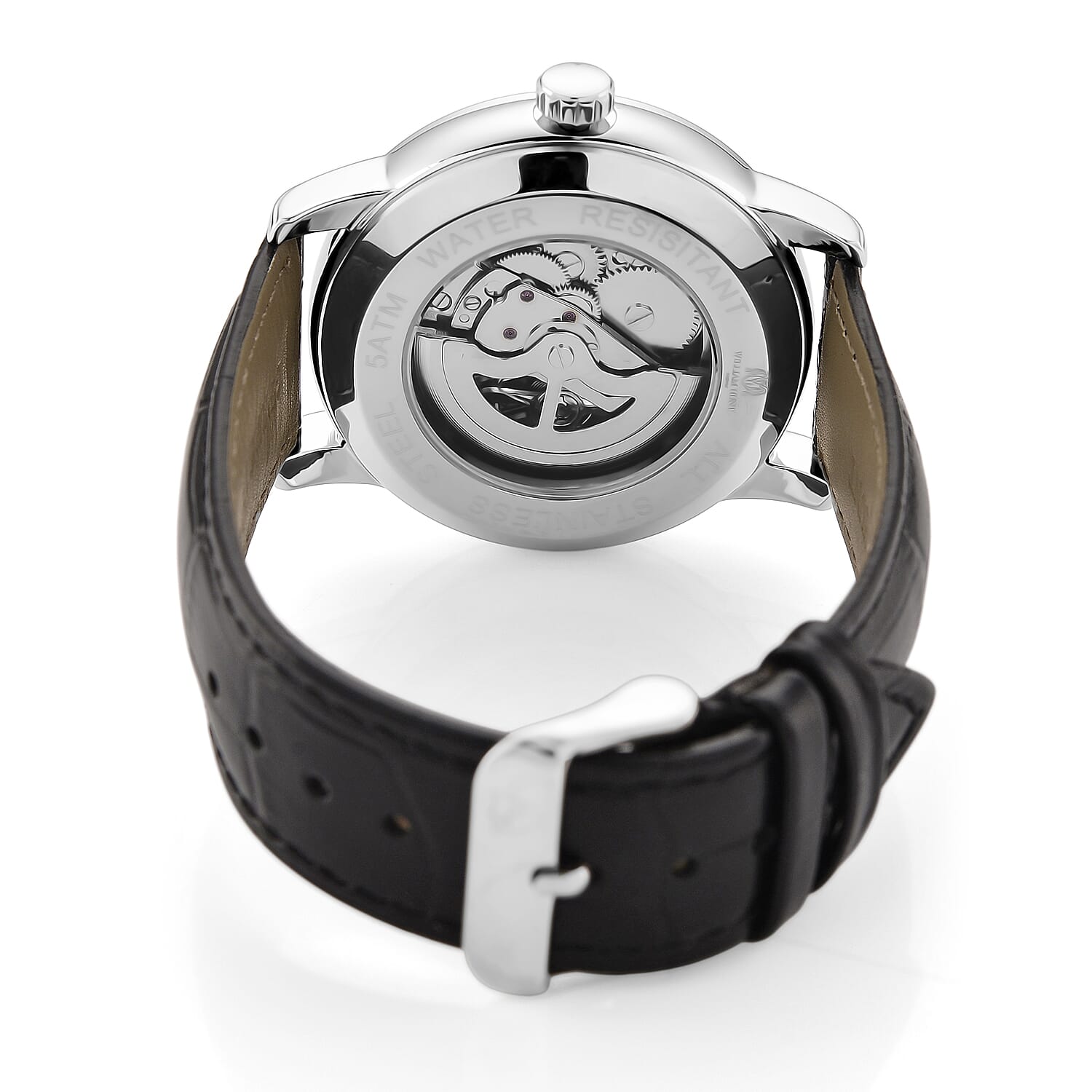 WILLIAM HUNT Automatic Movement 5 ATM Water Resistant Watch With Skeleton Display, Exhibition Back &amp; Black Leather Strap Presented in a Gift Box V32512279 6