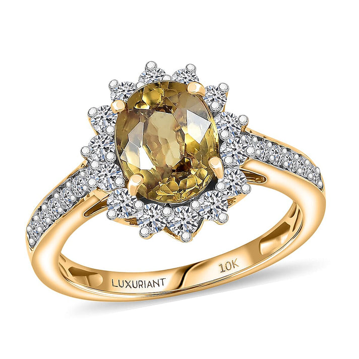 Luxuriant 10K Yellow Gold AAA Golden Zircon, Lab Grown Diamond GH, SI Main Stone With Surrounding Stone Ring, Gold Wt.3.25 Gms  3.430  Ct. 8320105 1
