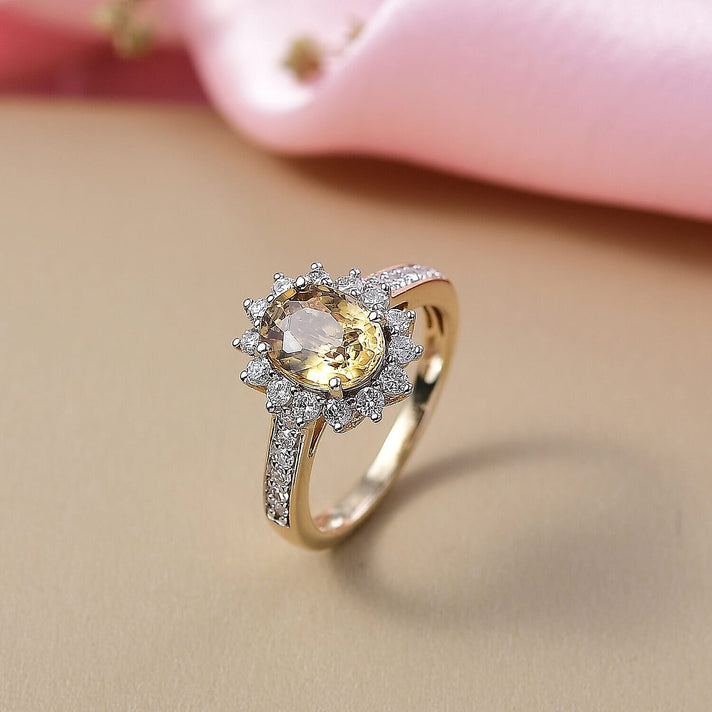 Luxuriant 10K Yellow Gold AAA Golden Zircon, Lab Grown Diamond GH, SI Main Stone With Surrounding Stone Ring, Gold Wt.3.25 Gms  3.430  Ct. 8320105 2