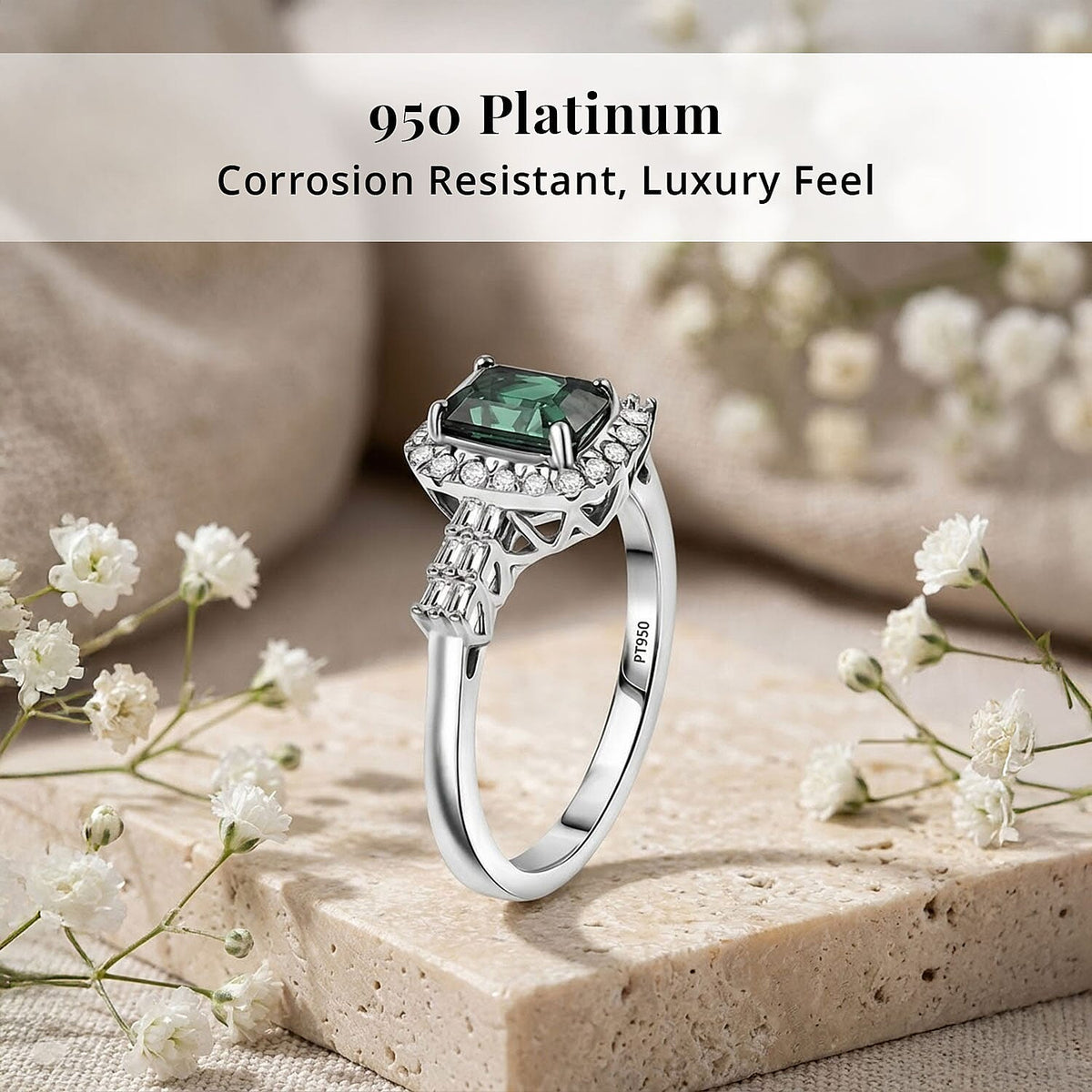 Certified and Appraised RHAPSODY AAAA Lagoon Tourmaline White Diamond EF, VS Main Stone With Side Stone Ring in 950 Platinum, Platinum Wt.5.42 Gms  1.543  Ct. 8320402 3