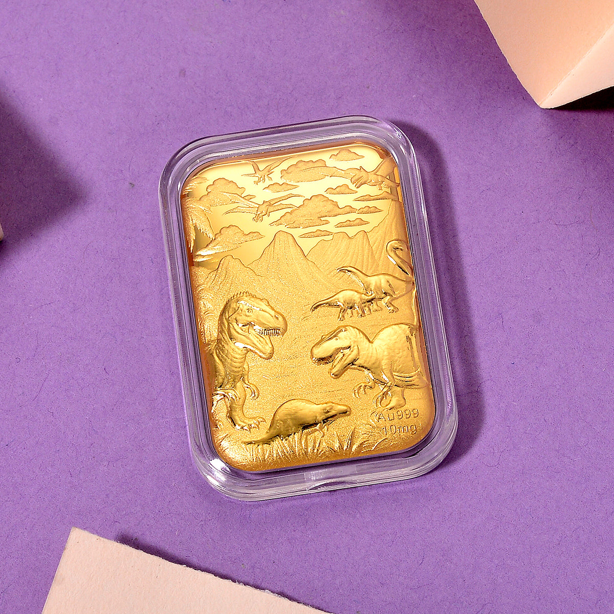 24K Yellow Gold (99.99% Purity) Embossed Jurassic Age of Dinosaurs Collectable (10mg) V32571047 2