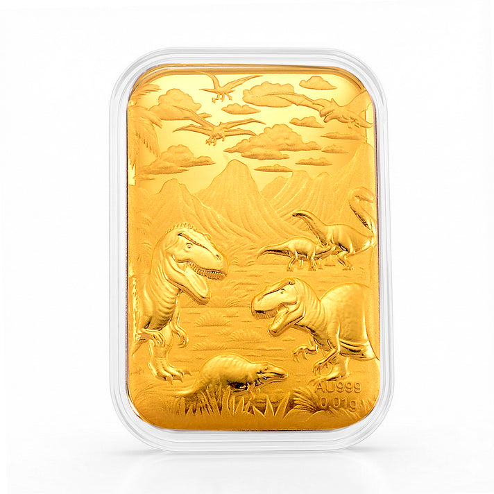 24K Yellow Gold (99.99% Purity) Embossed Jurassic Age of Dinosaurs Collectable (10mg) 8321366 1