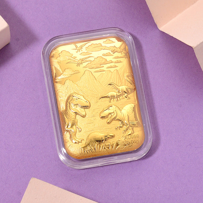 24K Yellow Gold (99.99% Purity) Embossed Jurassic Age of Dinosaurs Collectable (10mg) 8321366 2