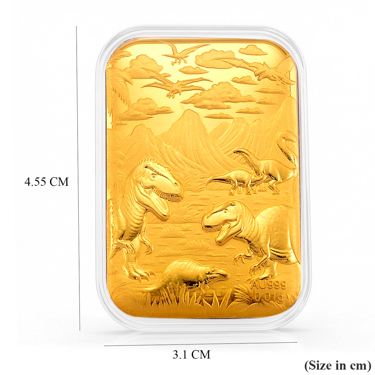 24K Yellow Gold (99.99% Purity) Embossed Jurassic Age of Dinosaurs Collectable (10mg) 8321366 5