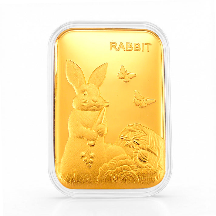24K Yellow Gold (99.99% Purity) Embossed Rabbit Collectable (10mg) 8321369 1