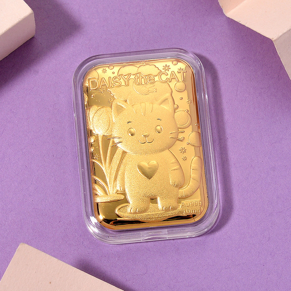 24K Yellow Gold (99.99% Purity) Embossed Daisy the Cat Collectable (10mg) V32562220 2