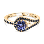 GP - 9K Yellow Gold AAA Tanzanite & Blue Sapphire Split Shank Halo Ring 1.20 Ct._8321501