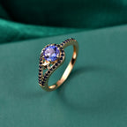 GP - 9K Yellow Gold AAA Tanzanite & Blue Sapphire Split Shank Halo Ring 1.20 Ct._8321501_1