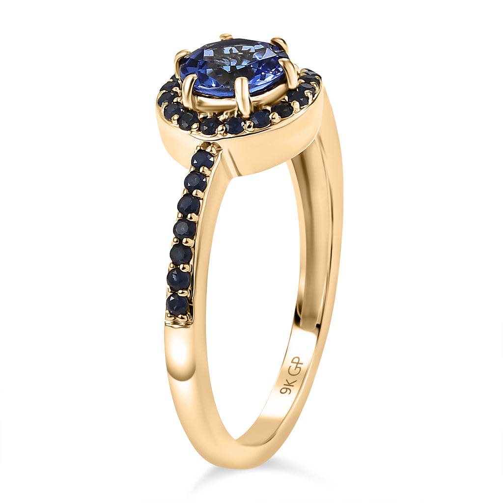 GP - 9K Yellow Gold AAA Tanzanite & Blue Sapphire Split Shank Halo Ring 1.20 Ct._8321501_5