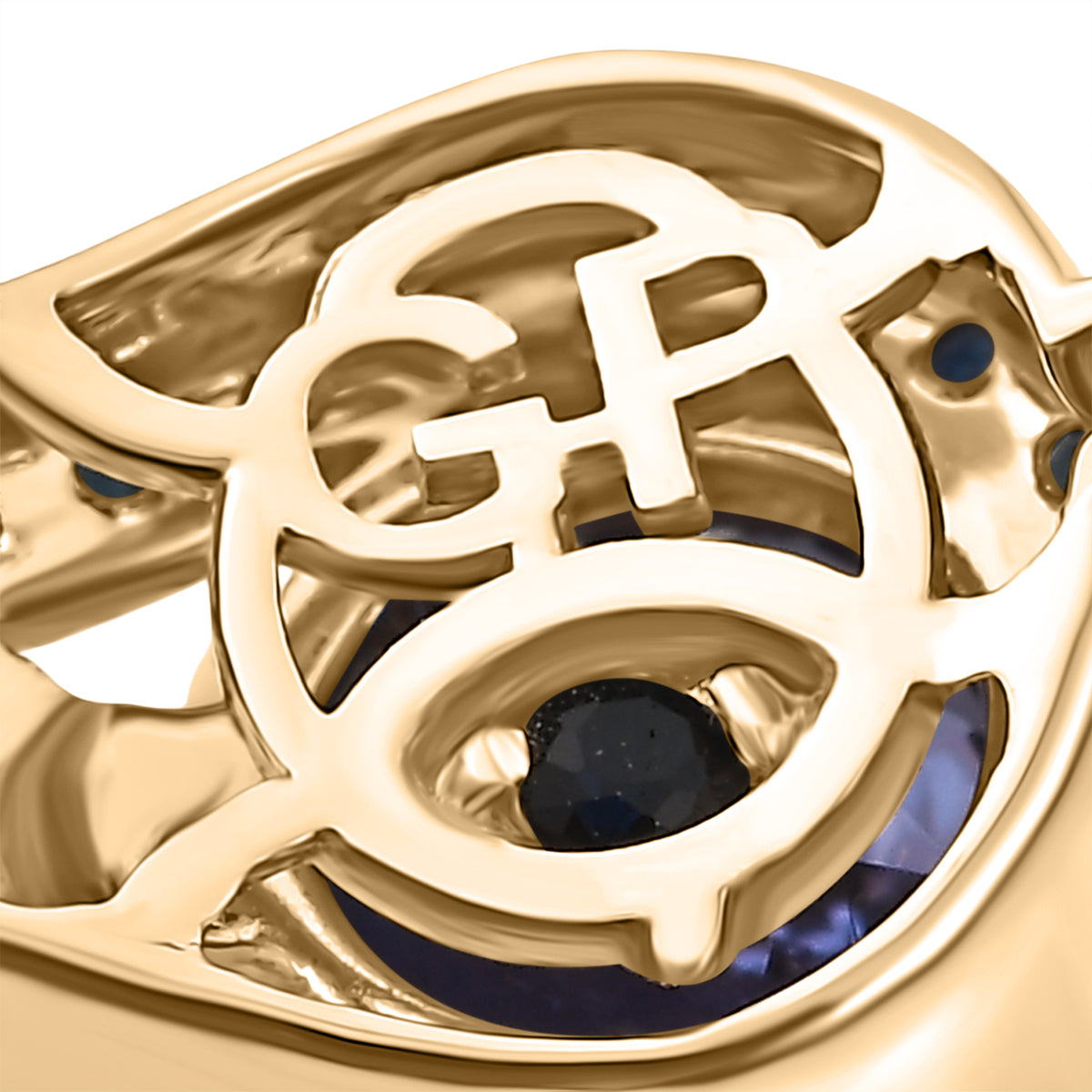 GP - 9K Yellow Gold AAA Tanzanite &amp; Blue Sapphire Split Shank Halo Ring 1.20 Ct. 8321501 8