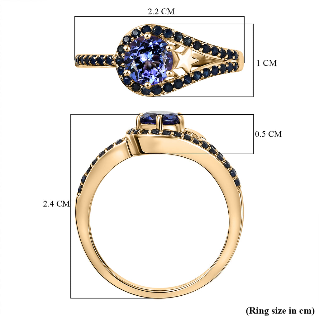 GP - 9K Yellow Gold AAA Tanzanite & Blue Sapphire Split Shank Halo Ring 1.20 Ct._8321501_8