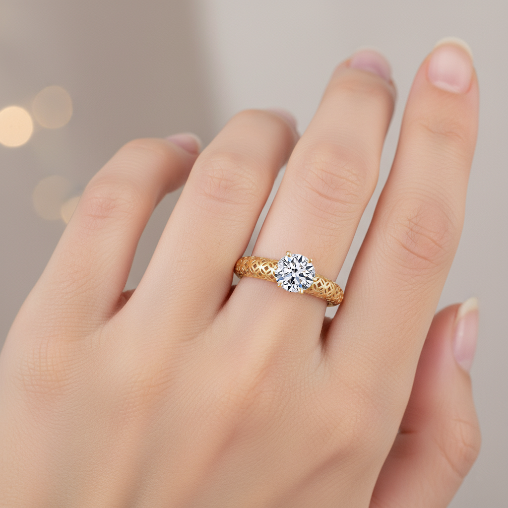 Luxuriant 9K Yellow Gold SGL Certified VS-E/F Lab Grown Diamond Solitaire Ring_8321660_2