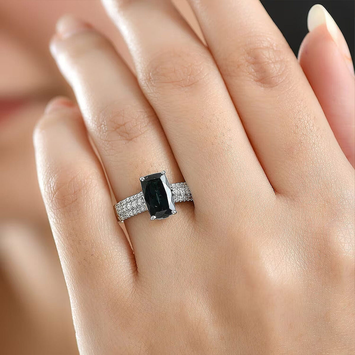Certified and Appraised RHAPSODY AAAA Indicolite White Diamond EF, VS Main Stone With Side Stone Ring in 950 Platinum, Platinum Wt.5.59 Gms 2.450 Ct. 8322079 1