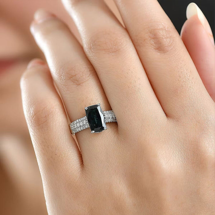 Certified and Appraised RHAPSODY AAAA Indicolite White Diamond EF, VS Main Stone With Side Stone Ring in 950 Platinum, Platinum Wt.5.59 Gms 2.450 Ct. 8322079 2