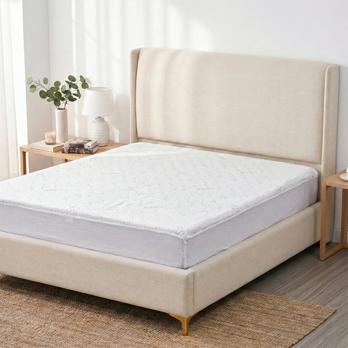 LIVMORE Silver Yarn Infused Jacquard Waterproof Mattress Protector (King, 150 x 200cm) - White V32525049 0