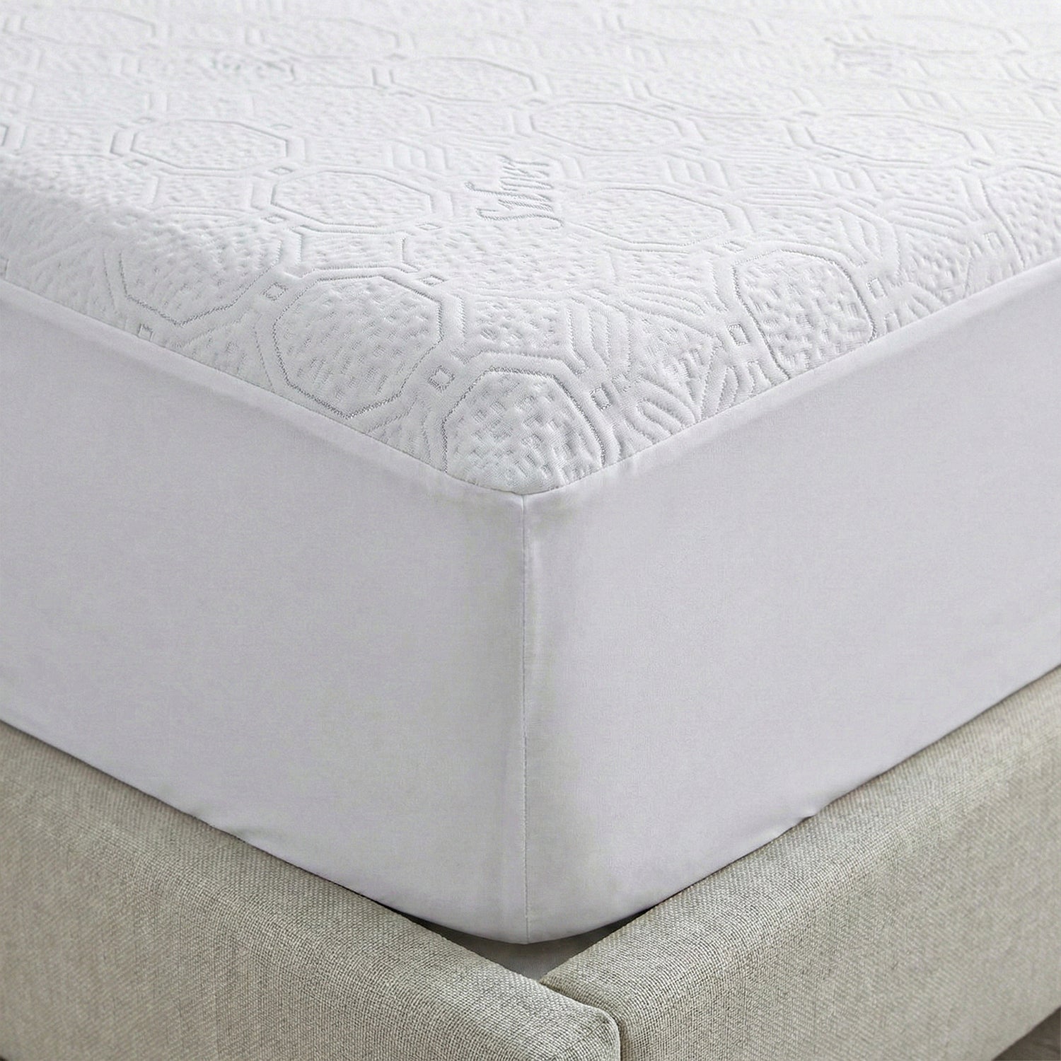 LIVMORE Silver Yarn Infused Jacquard Waterproof Mattress Protector (King, 150 x 200cm) - White V32525049 2