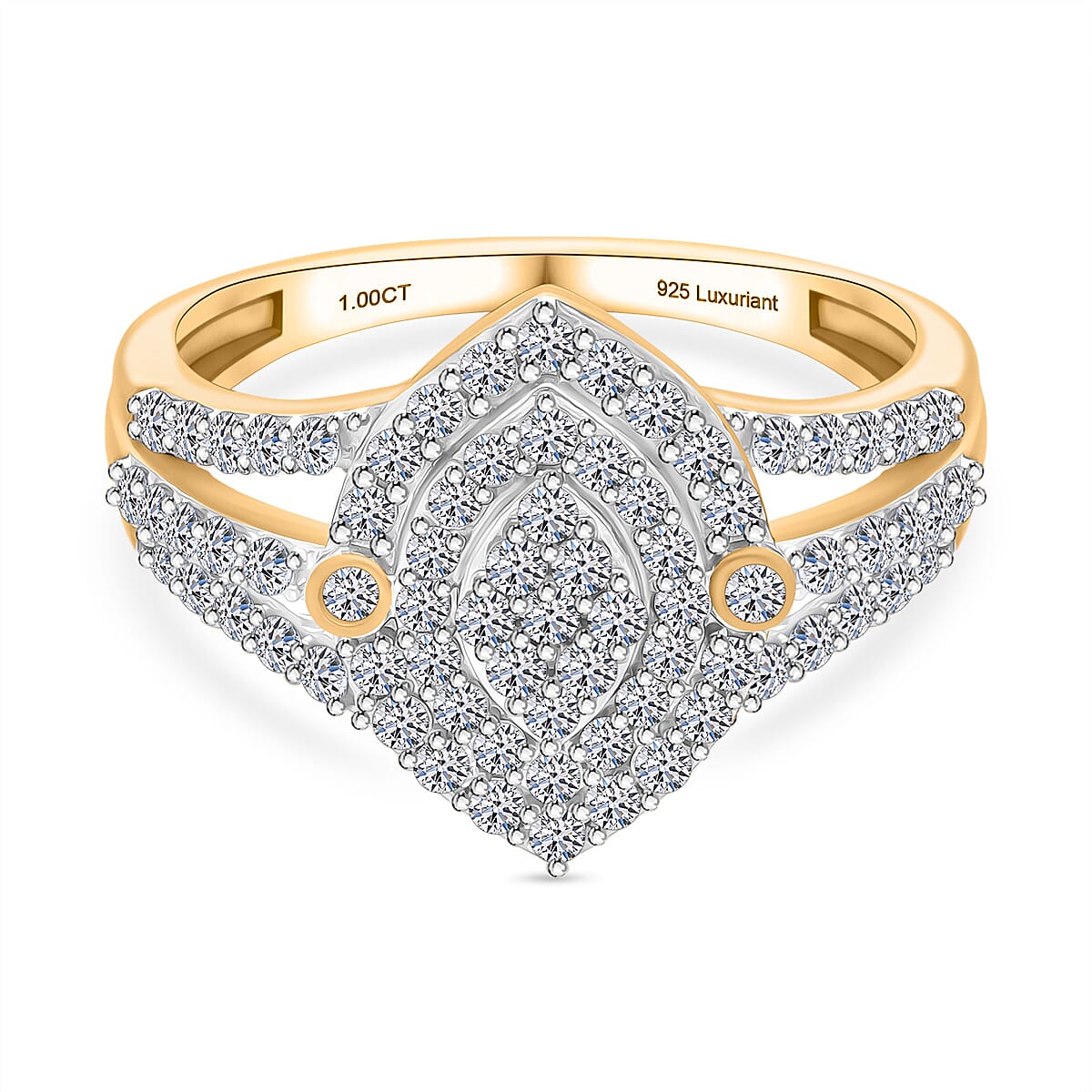 LUXURIANT 1 Ct. Lab Grown Diamond Double Halo Ring in 18K Vermeil Yellow Gold Plated Sterling Silver (VS/EF) 8322896 0