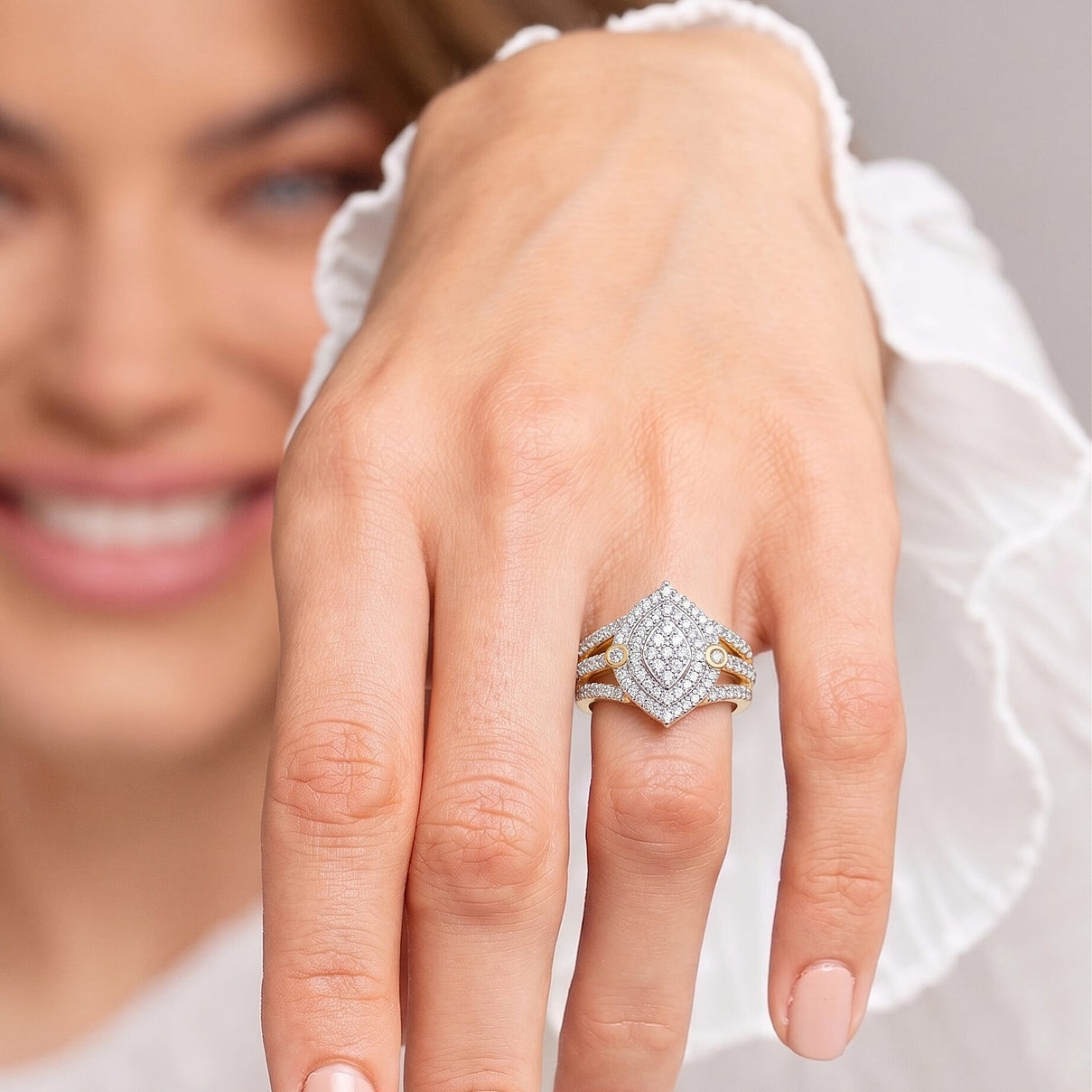 LUXURIANT 1 Ct. Lab Grown Diamond Double Halo Ring in 18K Vermeil Yellow Gold Plated Sterling Silver (VS/EF) 8322896 1