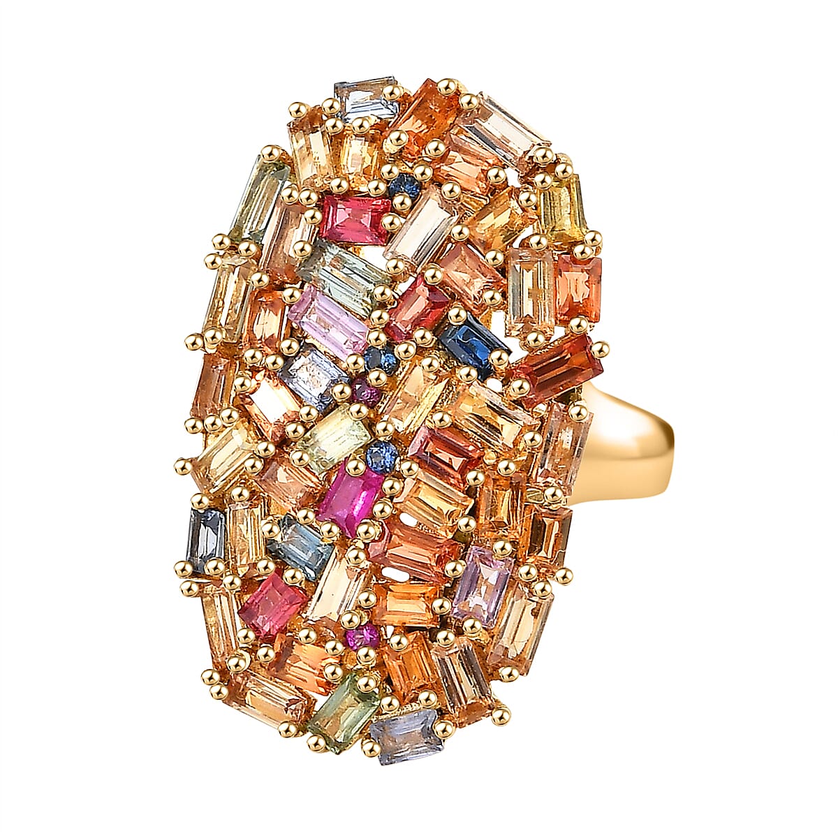 D'Joy Multi Sapphire Cluster Ring in 18K Vermeil Yellow Gold Plated Sterling Silver 6.65 Ct. 8323150 0