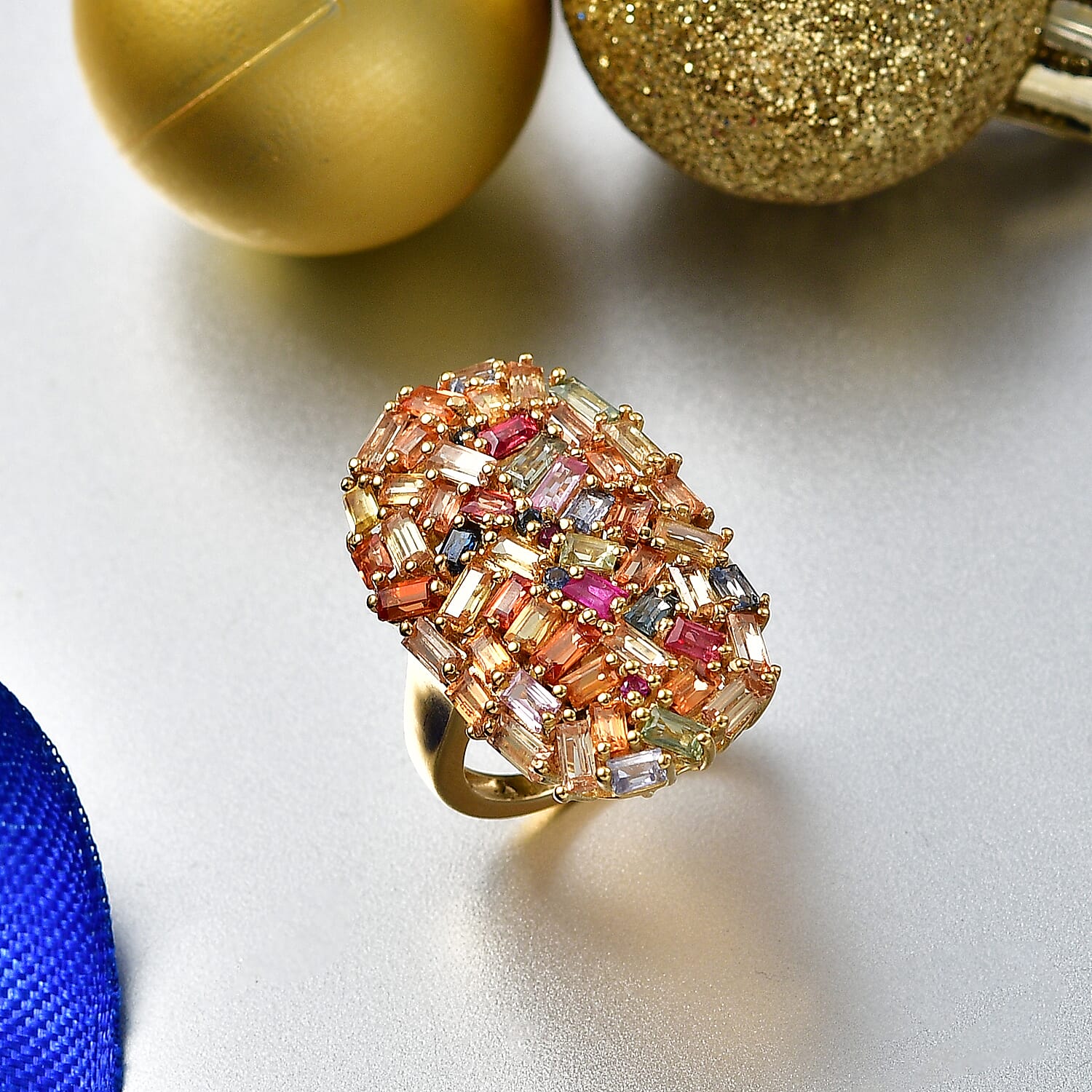 D'Joy Multi Sapphire Cluster Ring in 18K Vermeil Yellow Gold Plated Sterling Silver 6.65 Ct. 8323150 2