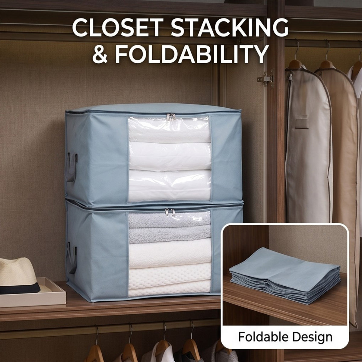 Livmore Set of 5 Non-Woven Fabric Storage Bags with Clear Window (34 x 60 x 42 cm) - Grey V32512314 3