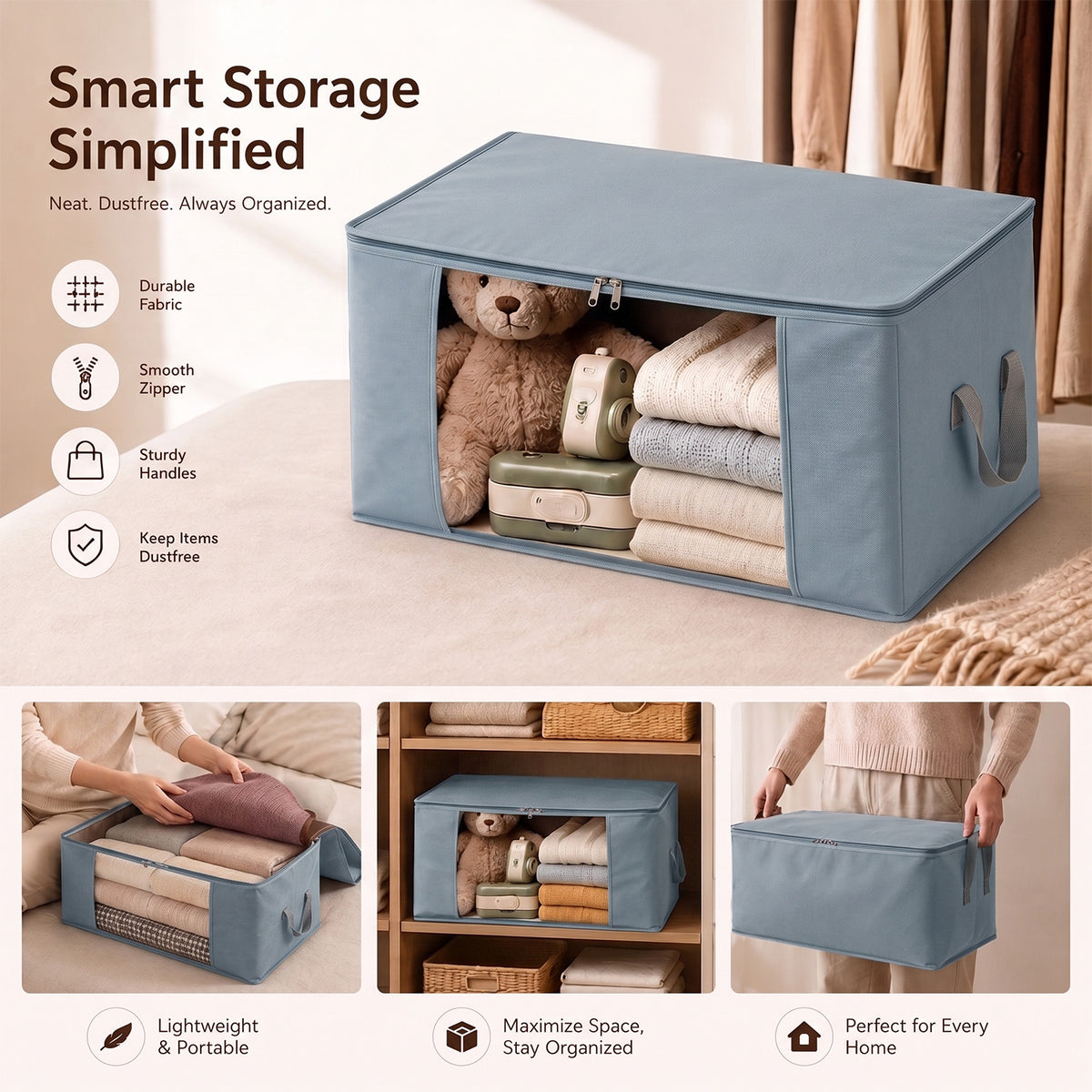 Livmore Set of 5 Non-Woven Fabric Storage Bags with Clear Window (34 x 60 x 42 cm) - Grey V32512314 4