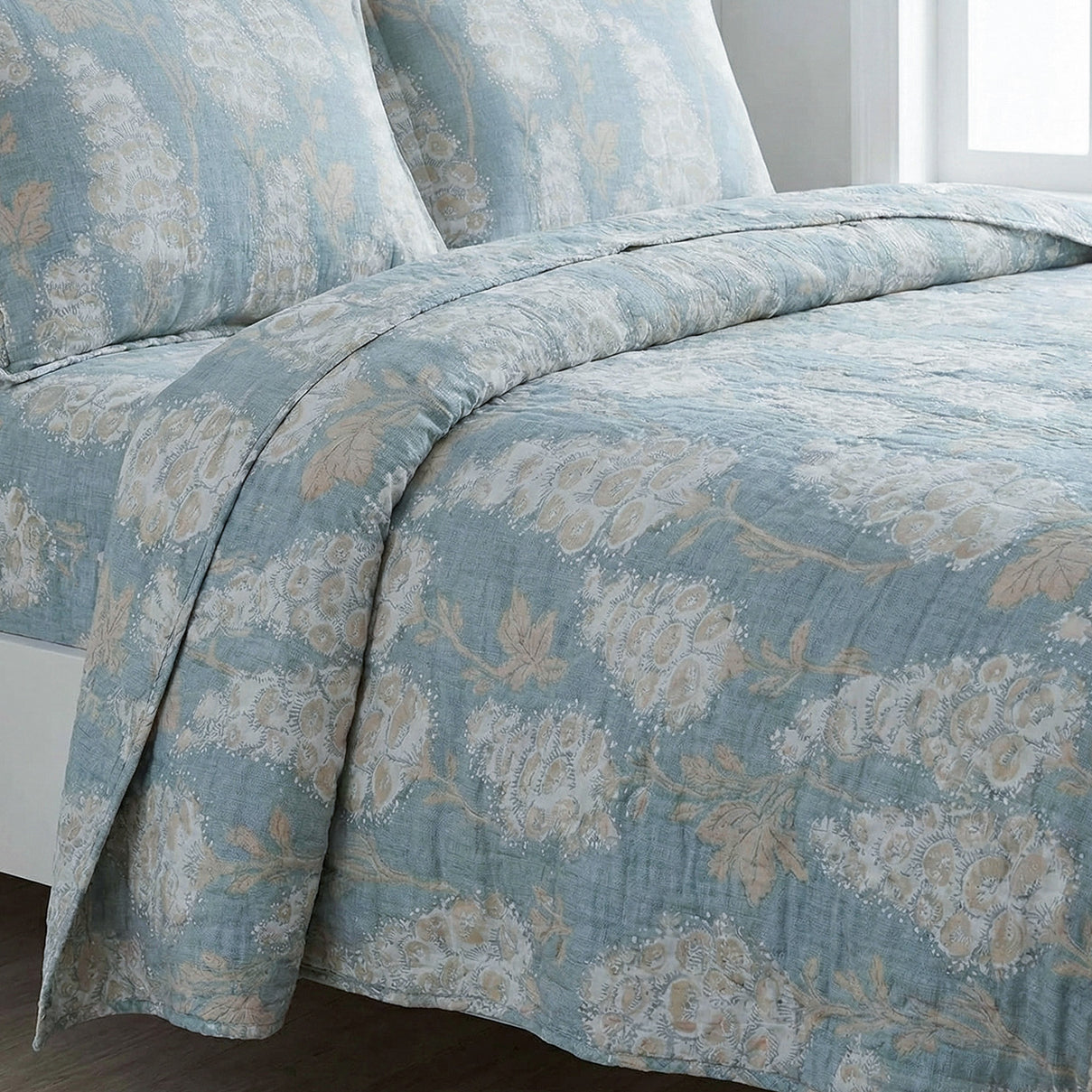 Livmore 4-Piece Microfiber Floral Print Bedding Set - inc. Duvet Cover, Fitted Sheet, and 2 Pillowcases (Double, 200 x 200) - Grey &amp; Beige 8324186 2