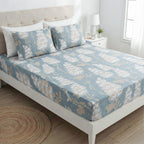 Livmore 4-Piece Microfiber Floral Print Bedding Set - inc. Duvet Cover, Fitted Sheet, and 2 Pillowcases (Double, 200 x 200) - Grey & Beige