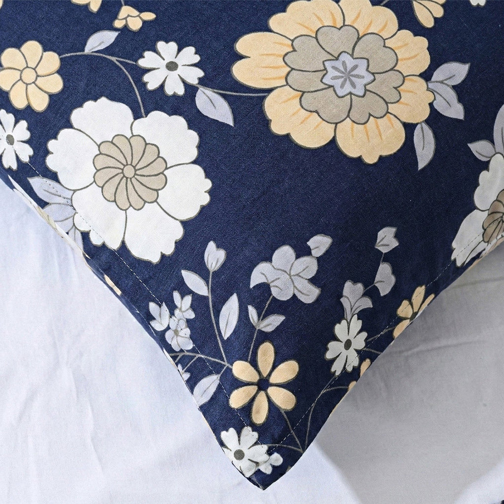 Livmore 4-Piece Microfiber Floral Print Bedding Set - inc. Duvet Cover, Fitted Sheet, and 2 Pillowcases (King, 225 x 220) - Navy