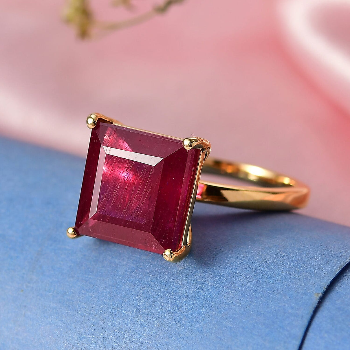 D'Joy African Ruby Solitaire Ring in 18K Vermeil Yellow Gold Plated Sterling Silver 10.27 Ct. V32514322 2