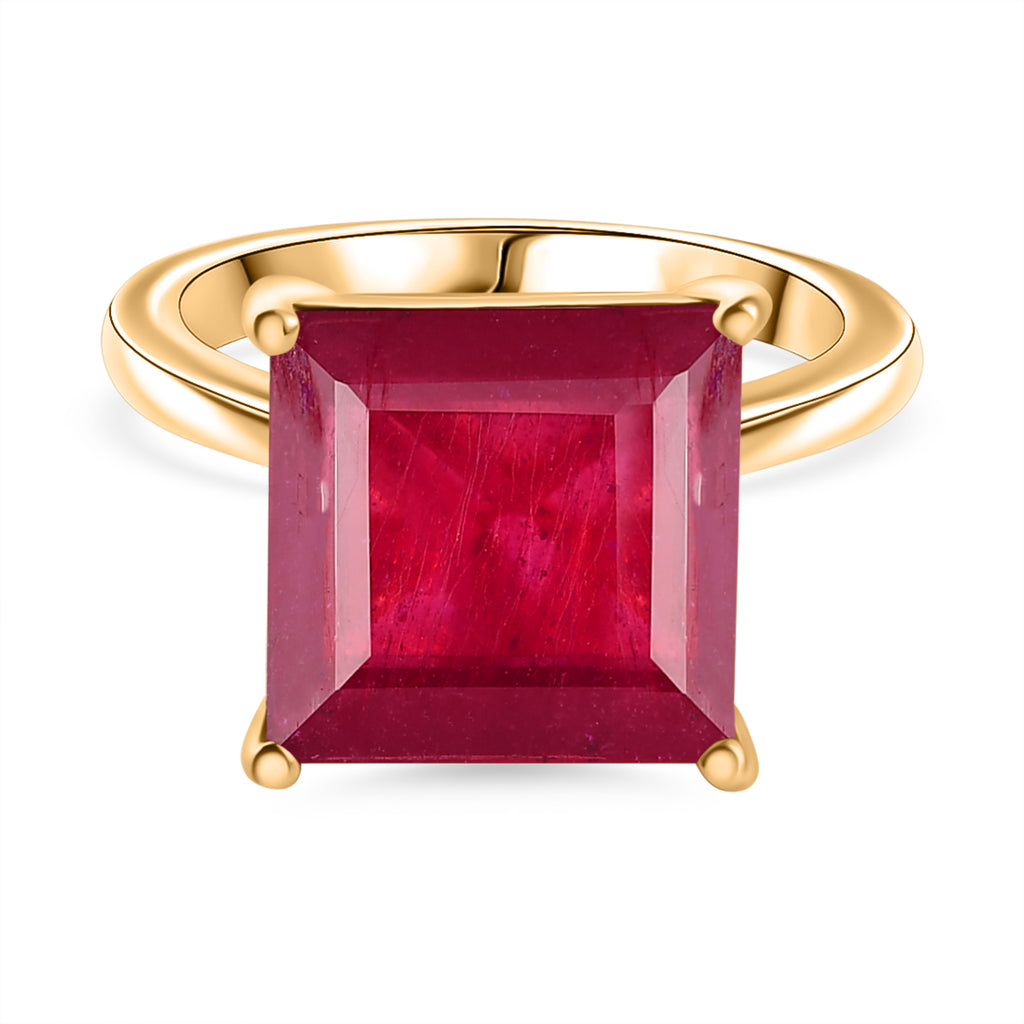 D'Joy African Ruby Solitaire Ring in 18K Vermeil Yellow Gold Plated Sterling Silver 10.27 Ct._8324242