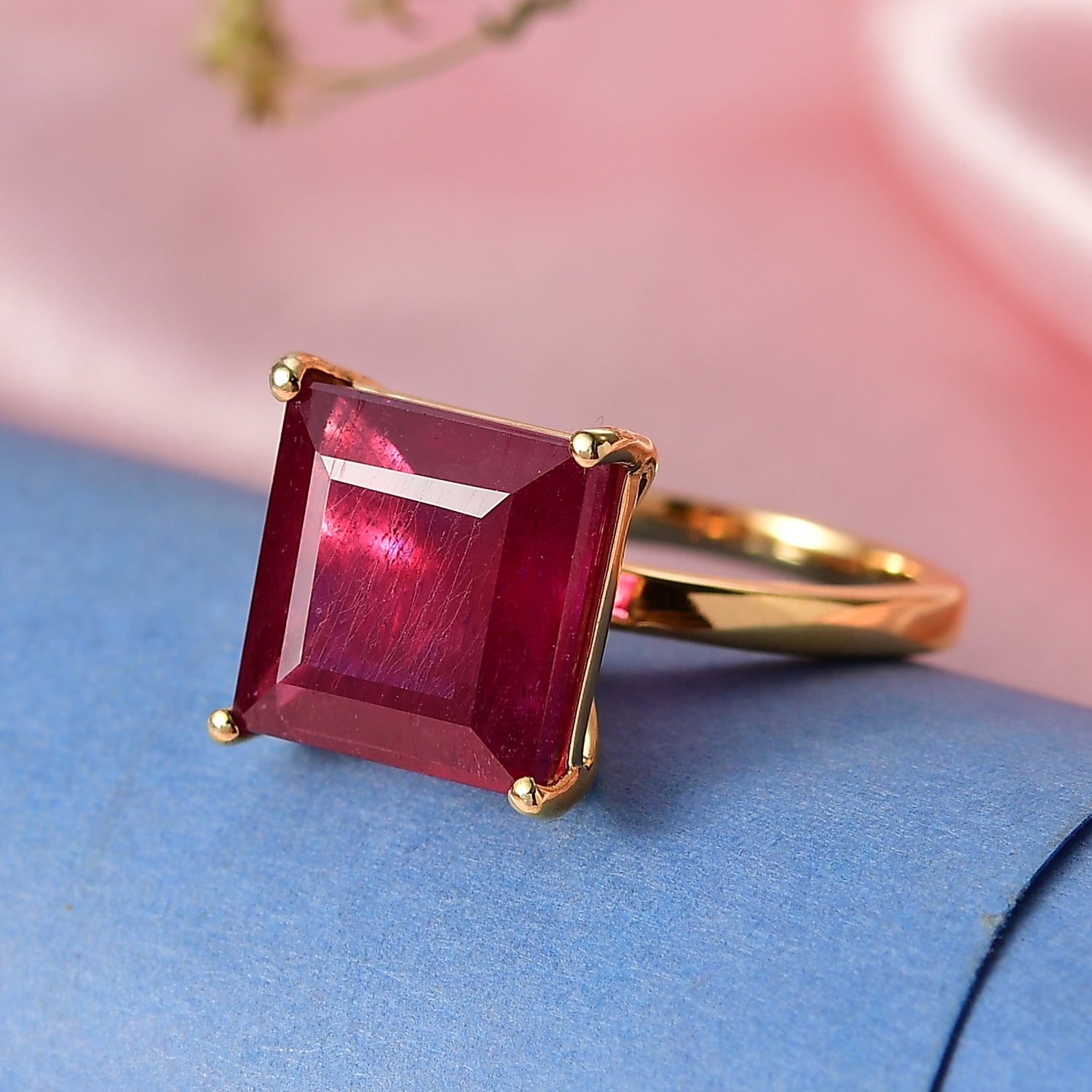 D'Joy African Ruby Solitaire Ring in 18K Vermeil Yellow Gold Plated Sterling Silver 10.27 Ct. V32528724 2