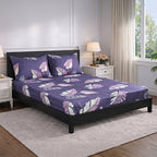Livmore Set of 3 Printed Micro Fitted Sheets With 2 x Pillow Cases For Double Bed (Size 140x190x30Cm) - Light Purple & Multicolour_8324246