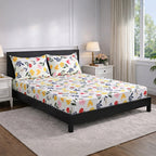 Livmore Set of 3 Printed Micro Fitted Sheets With 2 x Pillow Cases For Double Bed (Size 140x190x30Cm) - White, Yellow & Multi-Colour_8324247