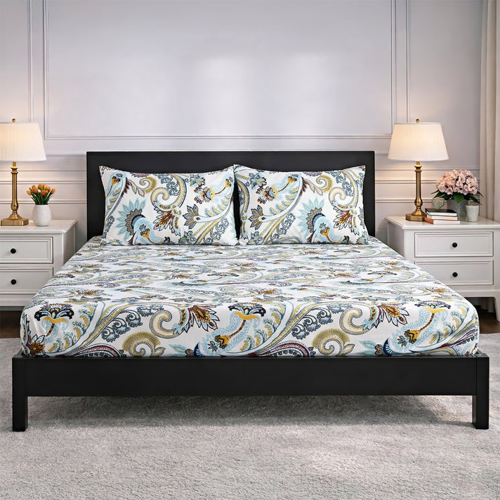 Livmore Set of 3 Printed Micro Fitted Sheets With 2 x Pillow Cases For Double Bed (Size 140x190x30Cm) - Blue White &amp; Multicolour 8324253 2