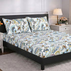 Livmore Set of 3 Printed Micro Fitted Sheets With 2 x Pillow Cases For Double Bed (Size 140x190x30Cm) - Blue White & Multicolour_8324253_2