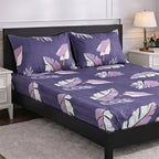 Livmore Set of 3 Printed Micro Fitted Sheets With 2 x Pillow Cases King Bed (Size 150x200x30 Cm) - Light Purple & Multicolour_8324255_2