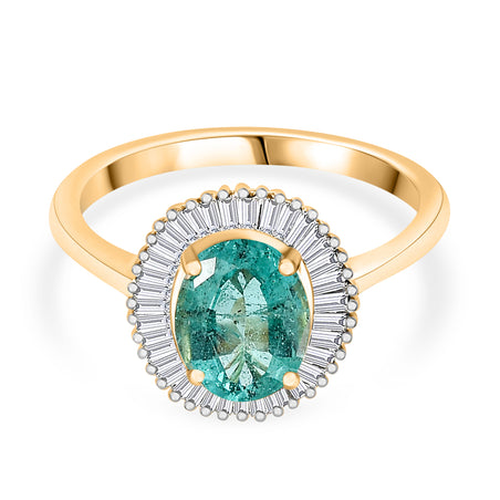 PICK OF THE SHOW - 9K Yellow Gold AAA Gemfields Zambian Emerald &amp; Natural White Diamond Halo Ring 1.32 Ct. V32465633 1