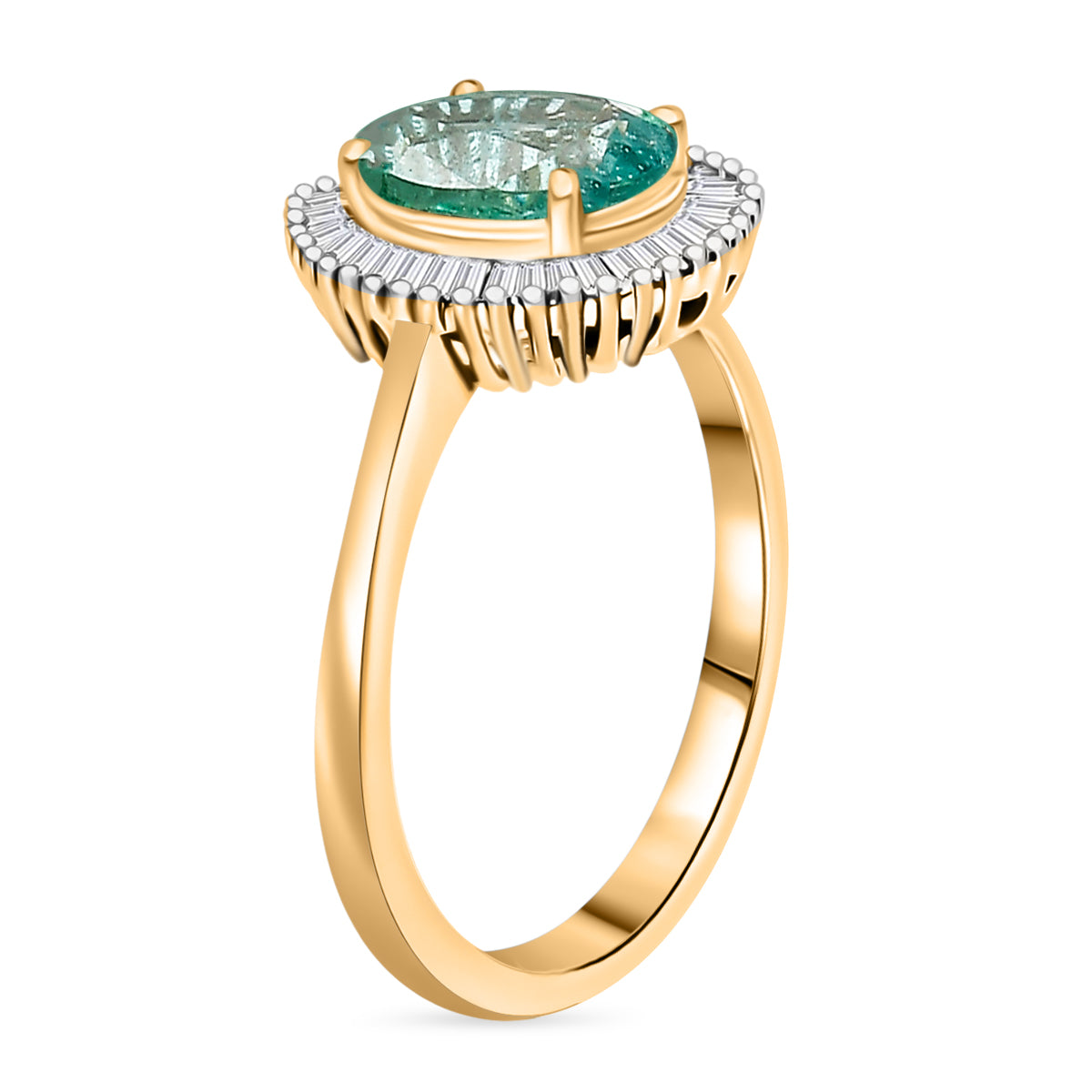 PICK OF THE SHOW - 9K Yellow Gold AAA Gemfields Zambian Emerald &amp; Natural White Diamond Halo Ring 1.32 Ct. V32516121 4