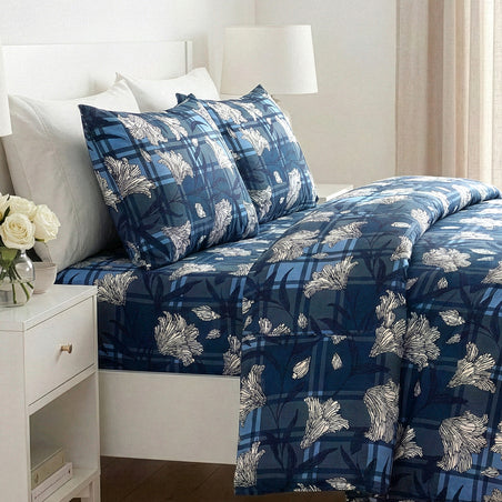 Livmore 4-Piece Floral Print Bedding Set - inc. Duvet Cover, Deep Fitted Sheet &amp; 2 Pillowcases (Double, 200x200cm) - Navy 8324302 2