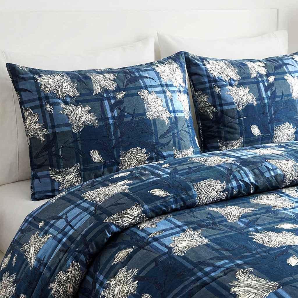 Livmore 4-Piece Floral Print Bedding Set - inc. Duvet Cover, Deep Fitted Sheet & 2 Pillowcases (Double, 200x200cm) - Navy_8324302_2