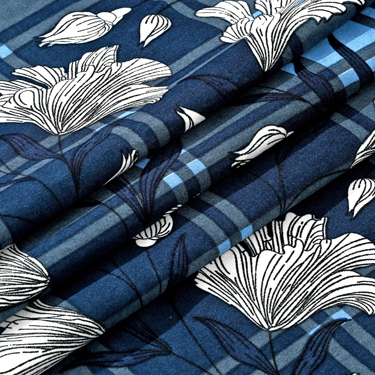 Livmore 4-Piece Floral Print Bedding Set - inc. Duvet Cover, Deep Fitted Sheet &amp; 2 Pillowcases (Double, 200x200cm) - Navy 8324302 6