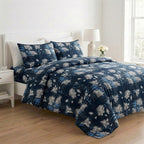 Livmore 4-Piece Floral Print Bedding Set - inc. Duvet Cover, Deep Fitted Sheet & 2 Pillowcases (King, 225x220cm) - Navy_8324308