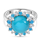 D'Joy Paraiba Moonstone, White Zircon & Neon Apatite Halo Ring in Rhodium Overlay Sterling Silver 4.77 Ct._8324650